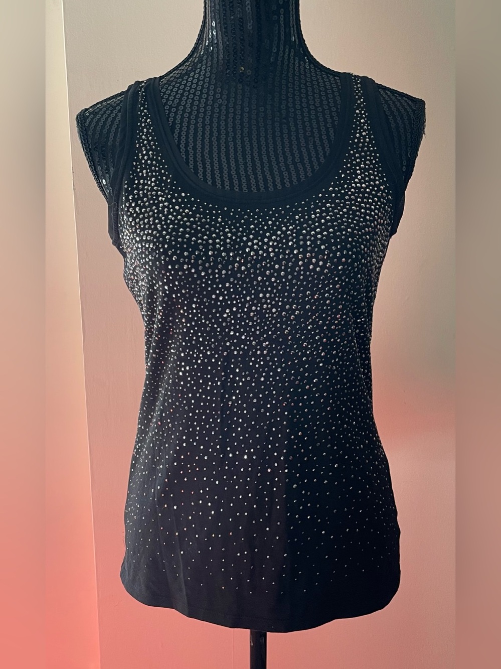 White House Black Market Black Rhinestone Scoop Neck Tank Size Small